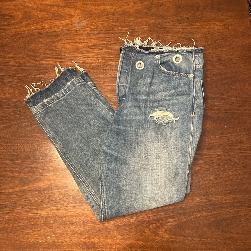 Express Frayed Hem Blue Jeans